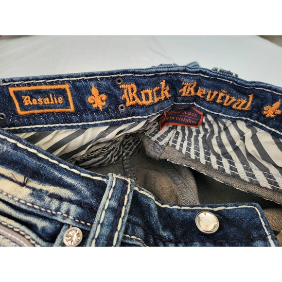 Rock Revival Rosalie Skinny Jeans Womens 28 Embellished Rhinestone Pockets - Picture 10 of 14